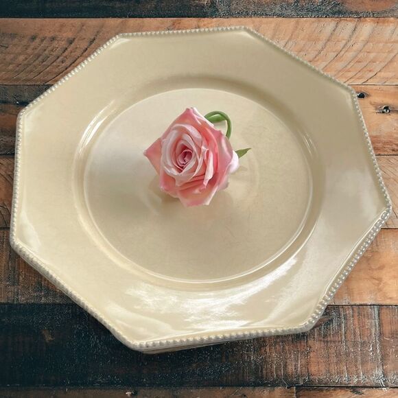 Costa Nova Fine Stoneware Pearl Cream Octagonal Beaded Rim 11” Dinner Plates (2) - Picture 3 of 14